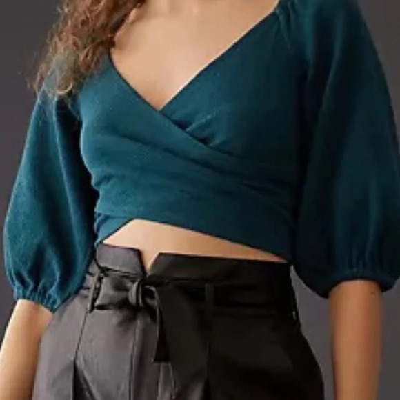 Maeve Tops - Maeve Teal Wrap Crop Top